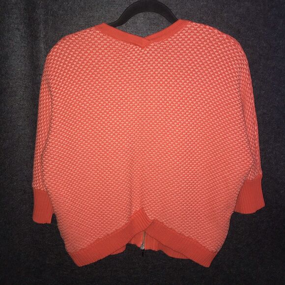 CAbi Cocoon Full-Zip Sweater Women's Medium Orange Geo Tight-Knit Dolman‎ Sleeve - Picture 5 of 9